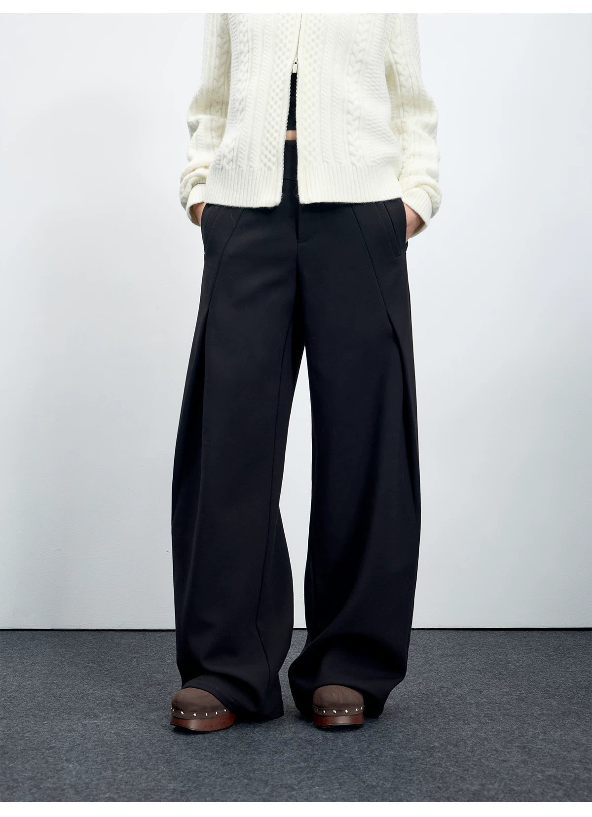 Wool-Blend Sculpted Curved-Leg Tailored Trousers