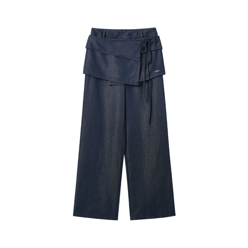 Layered Lyocell Denim Wide-Leg Trousers