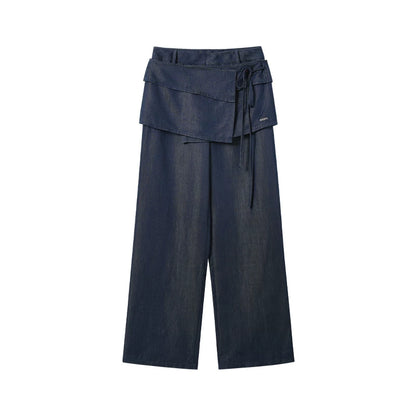 Layered Lyocell Denim Wide-Leg Trousers