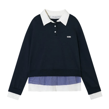 Fake Three-Piece Plaid Splicing Polos