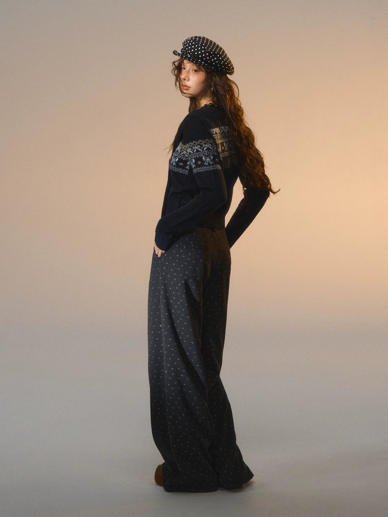 Fair Isle Bow Layered Knit Sweater