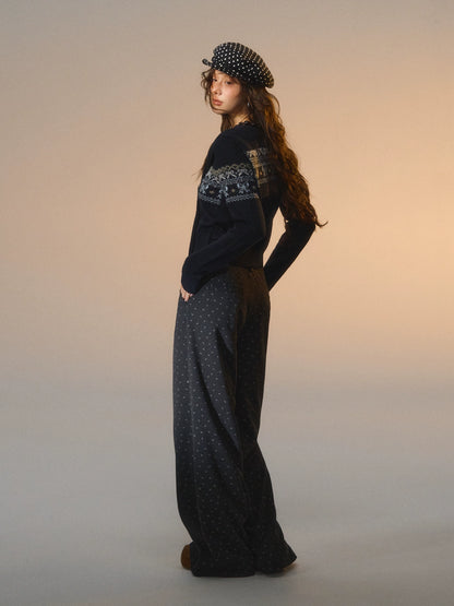 Fair Isle Bow Layered Knit Sweater
