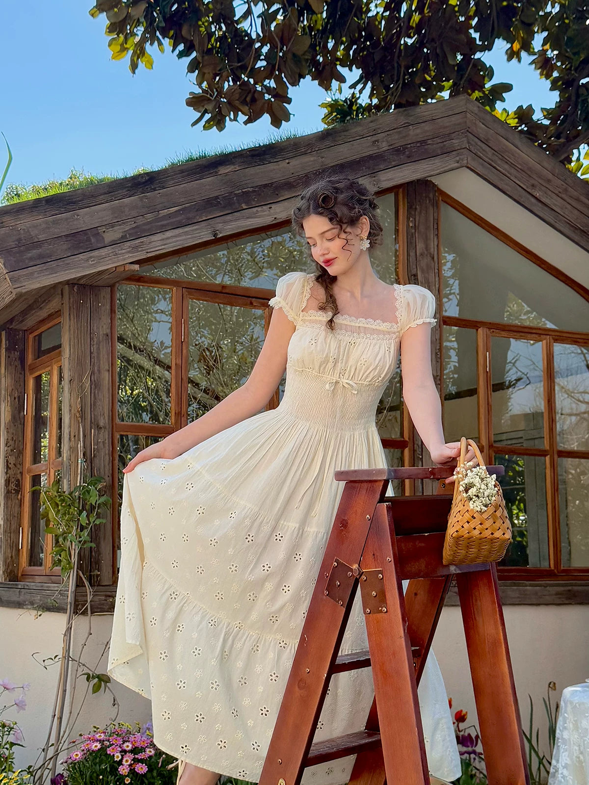 White Pastoral First-Love Cinched-Waist Dress