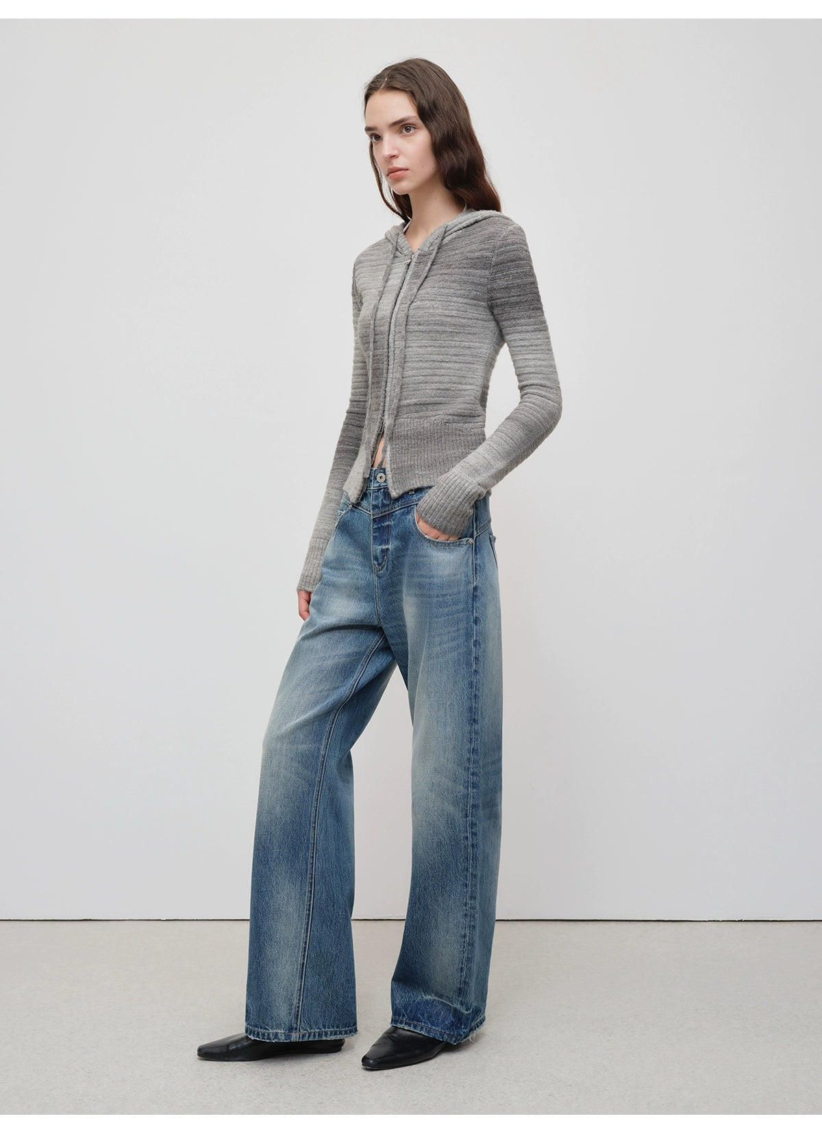 Ombre Wool Blend Double-Zip Hooded Cardigan