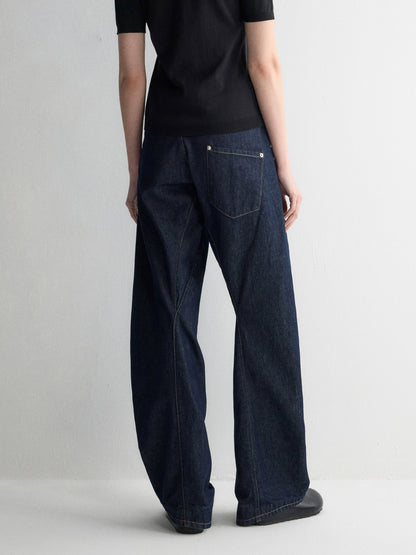 3D Wide-Leg Denim Pants