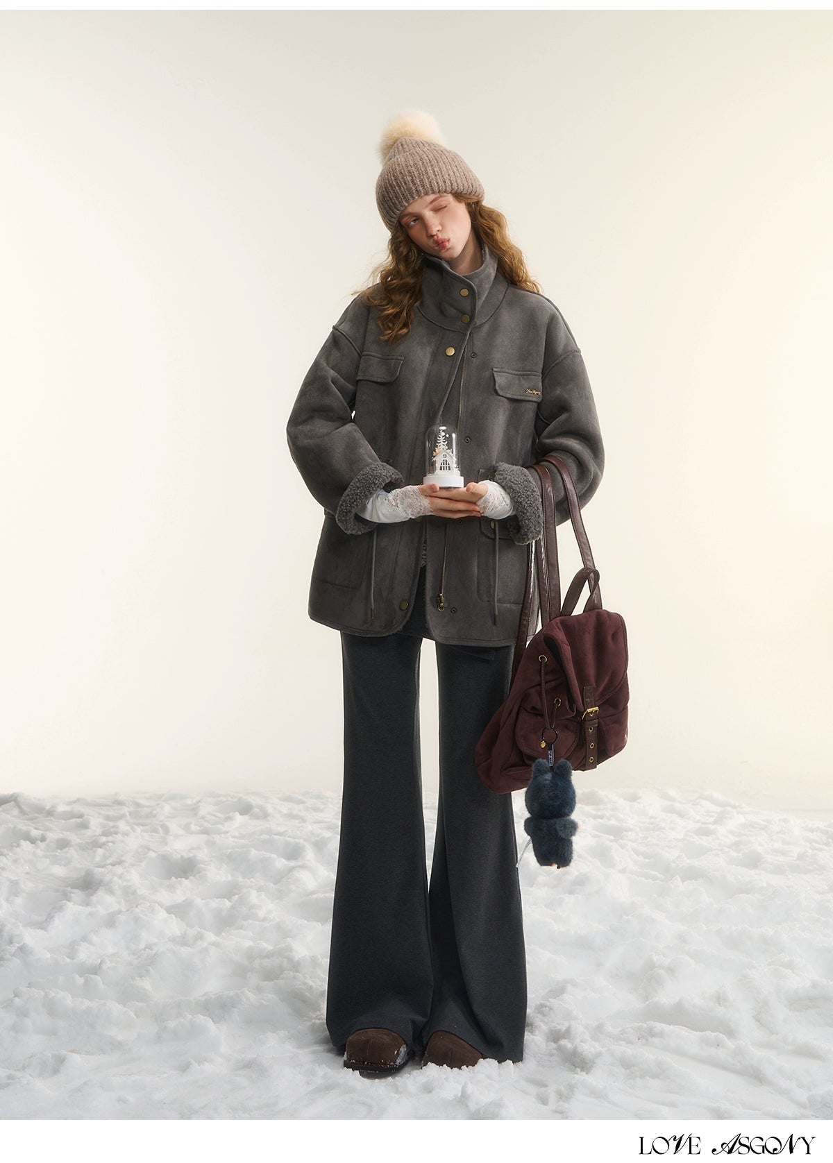 Asgony Asymmetric Layered Flare Knit Pants