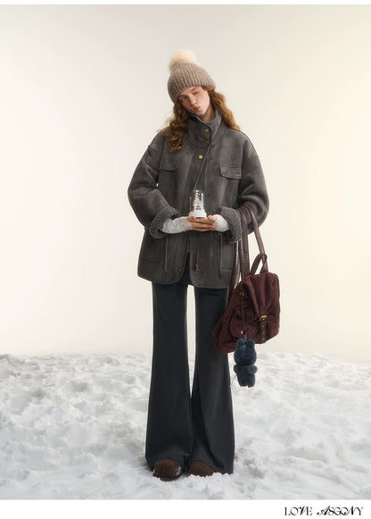 Asgony Asymmetric Layered Flare Knit Pants