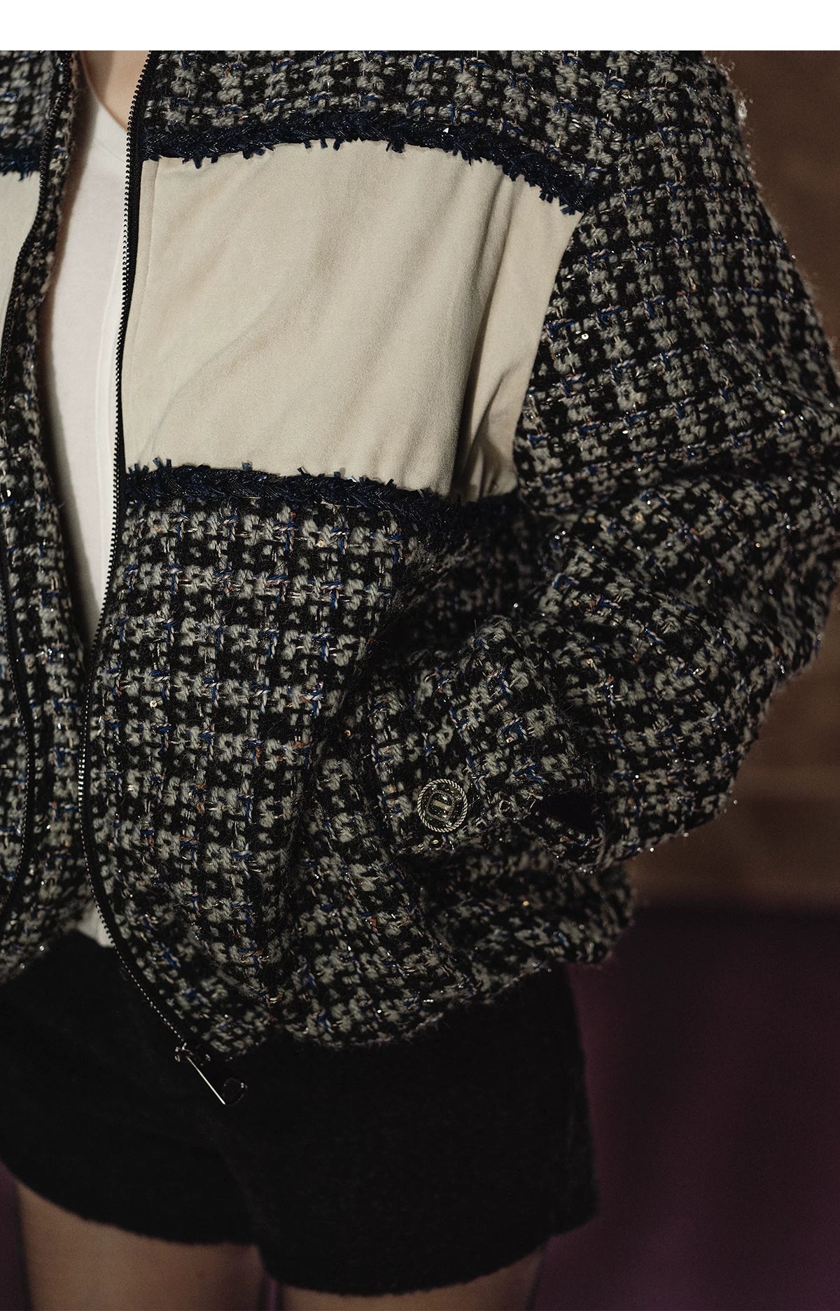 Wool-Blend Colorblock Stand Collar Padded Jacket