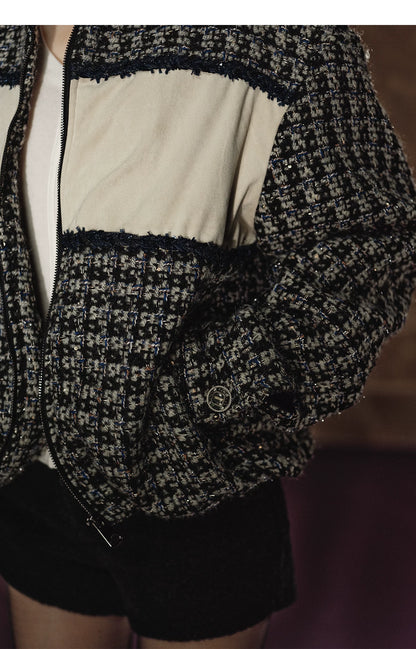 Wool-Blend Colorblock Stand Collar Padded Jacket