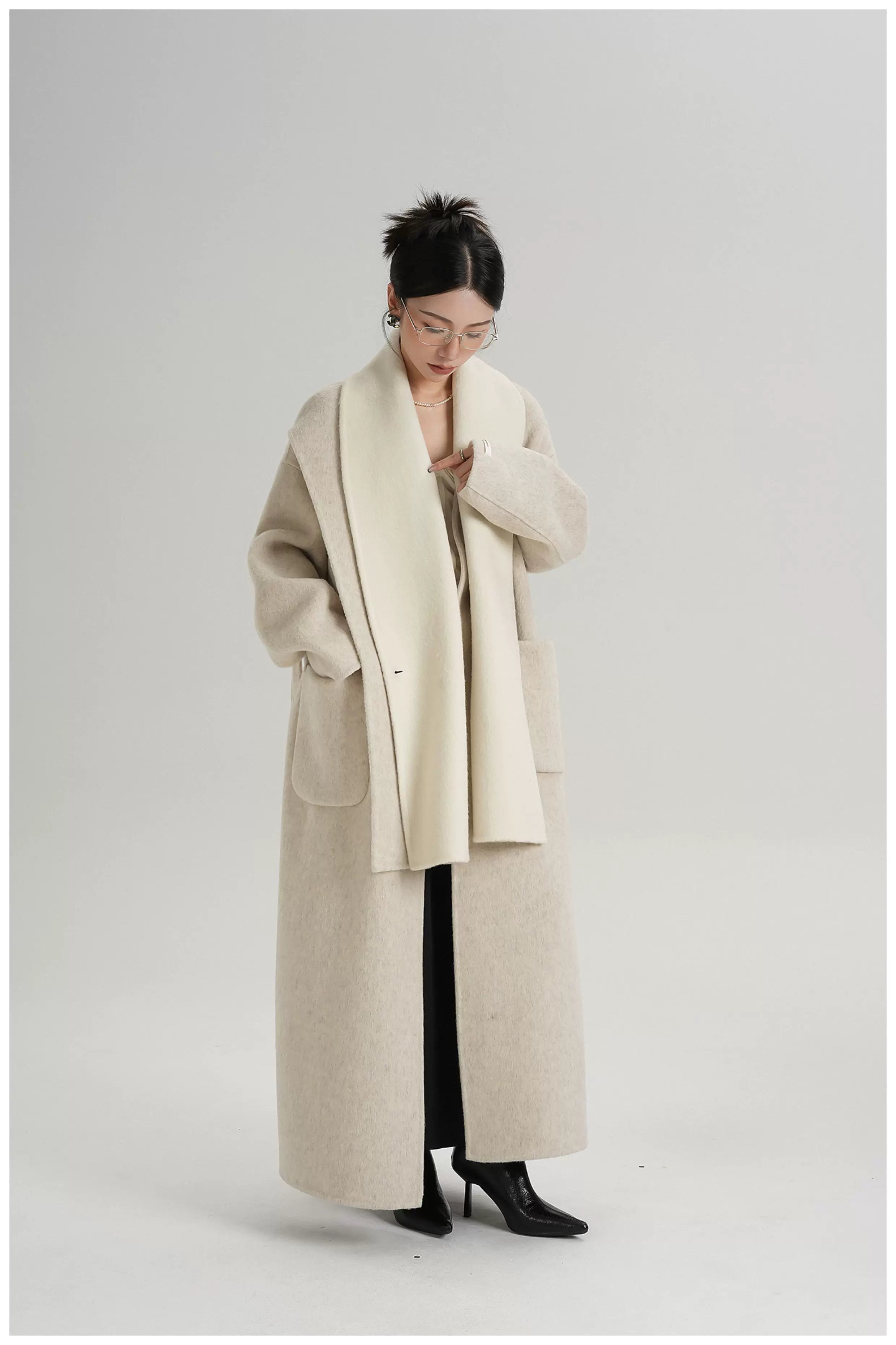 Two-Tone Double-Faced Wool Long Coat
