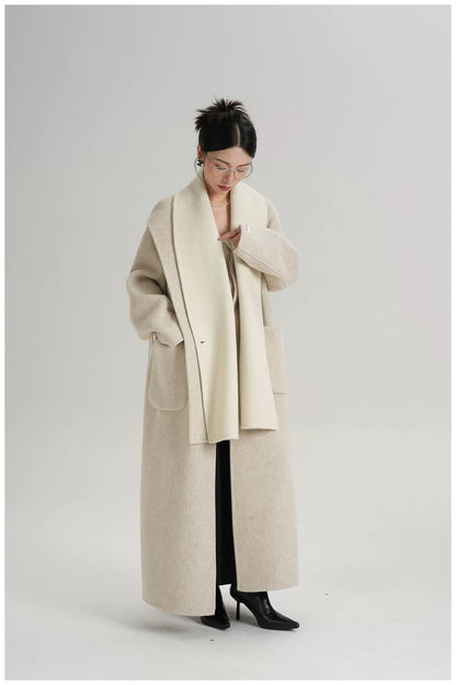 Two-Tone Double-Faced Wool Long Coat