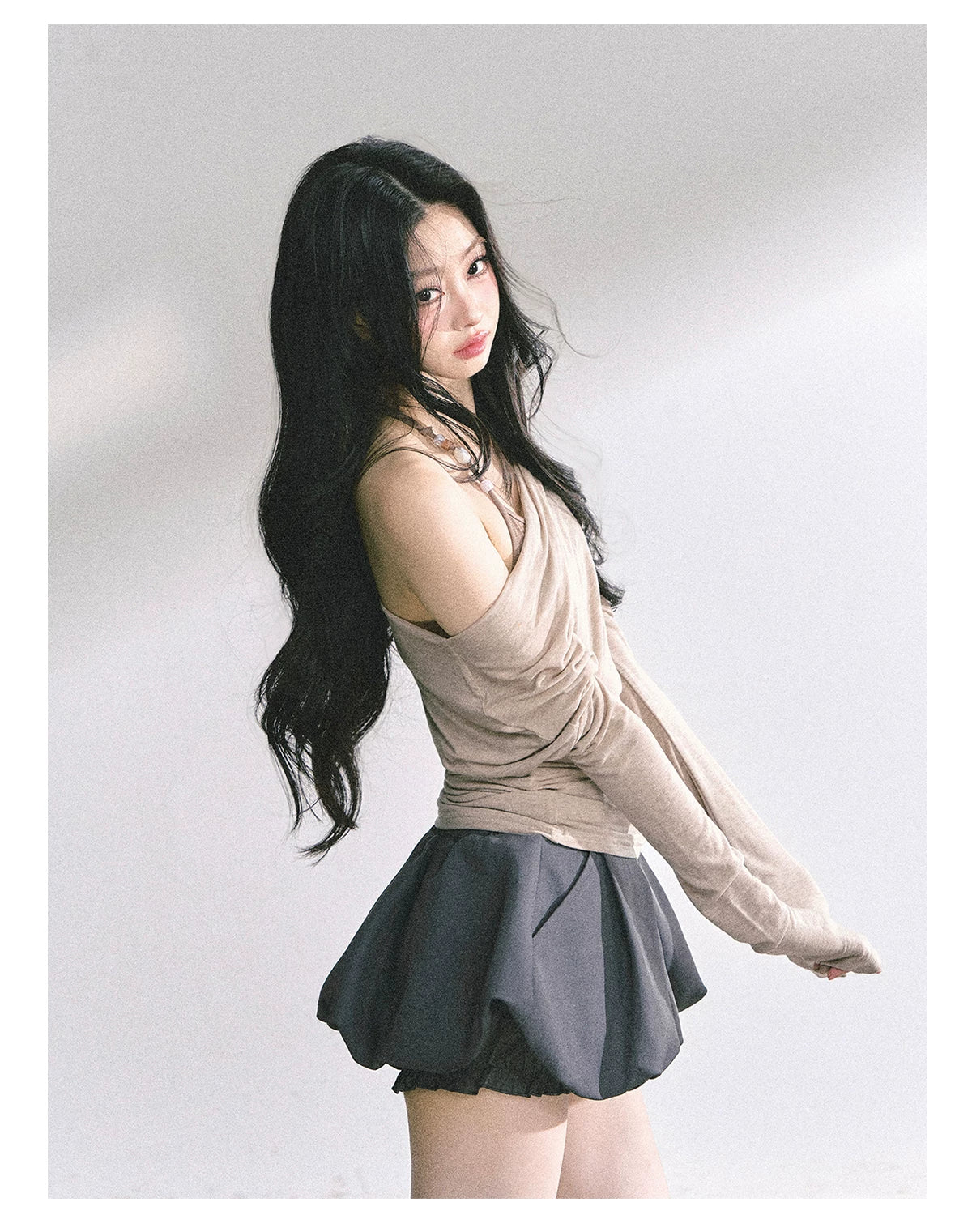 Asymmetric Off-Shoulder Long-Sleeve T-Shirt