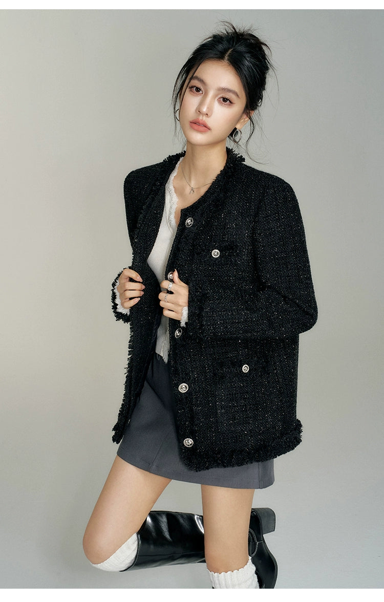 Chanel-Style Wool Outer Layer Down Jacket