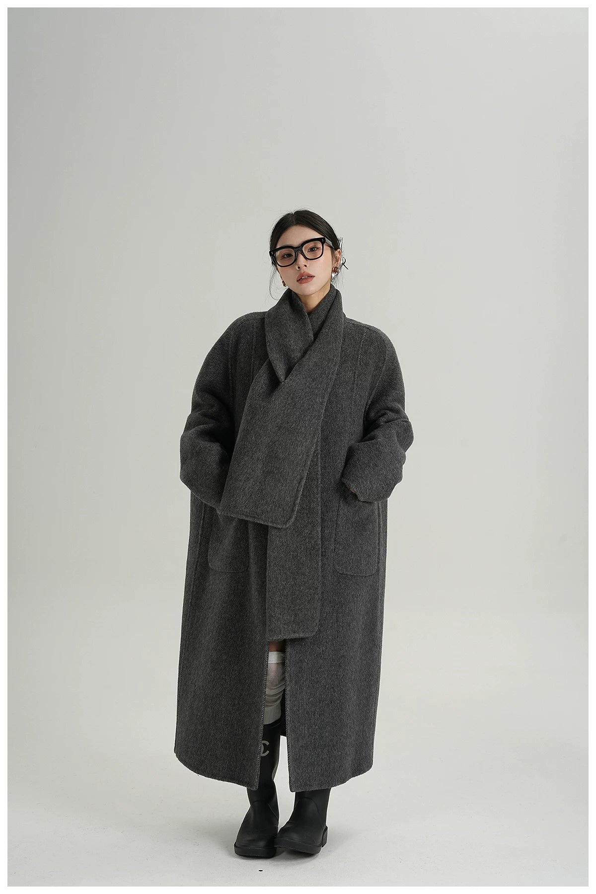Cape-Style Oversized Long Wool Coat