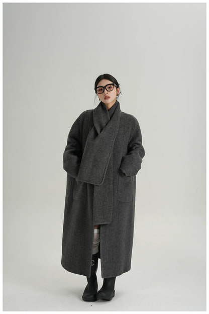 Cape-Style Oversized Long Wool Coat
