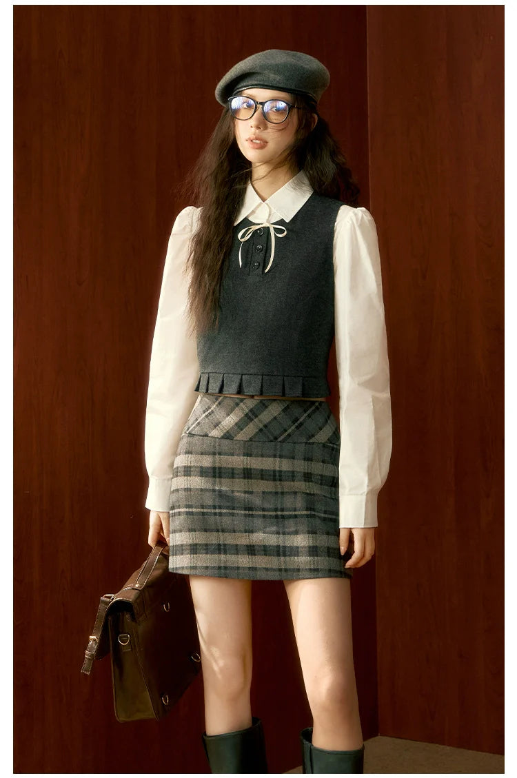 High-Waisted Plaid A-line Skirt - CHINASQUAD