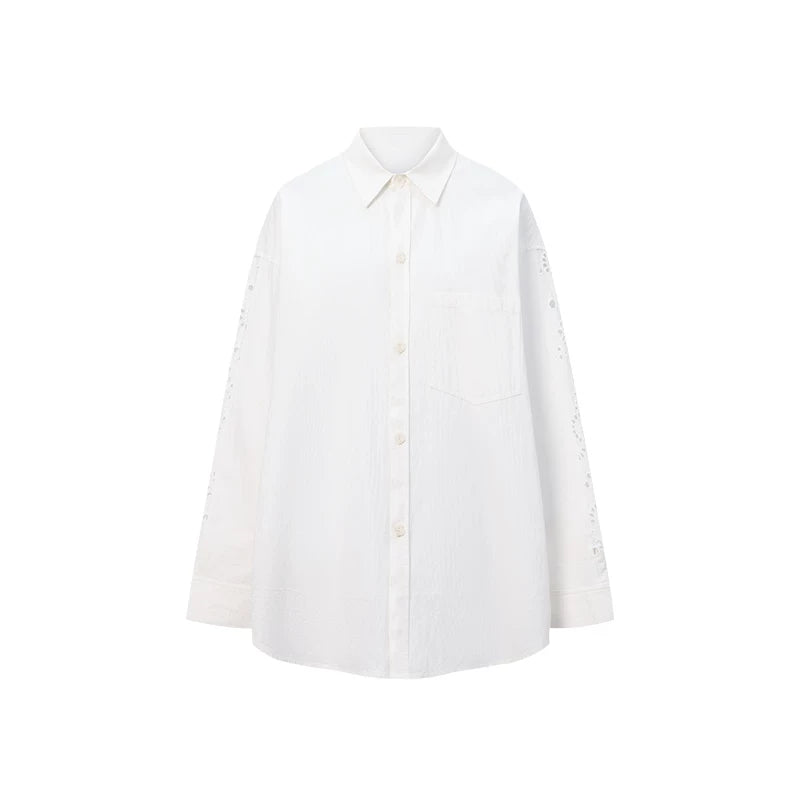 Embroidered Panel Oversized Cotton Shirt