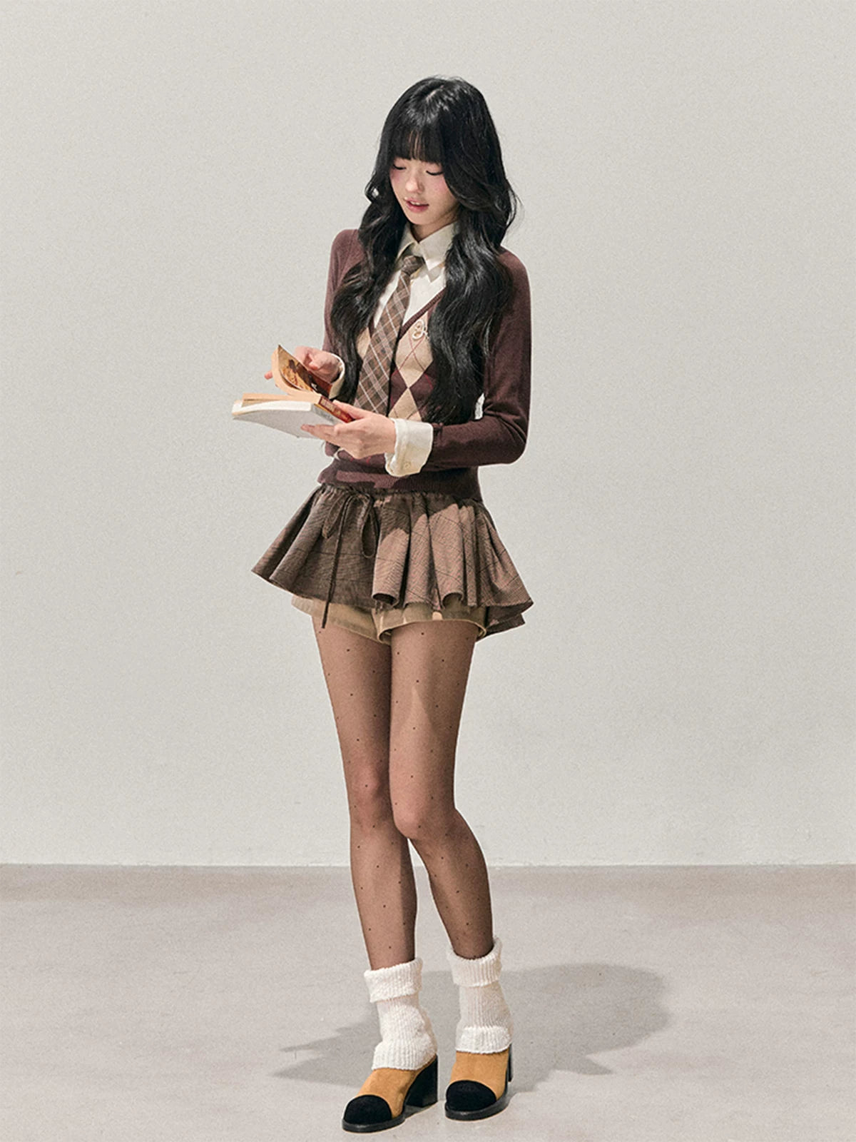 Two-in-One American Argyle Knit Sweater