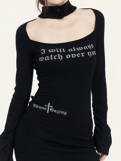 Square Neck Printed Bodycon Knit Dress