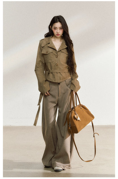 Khaki Suede Cropped Jacket