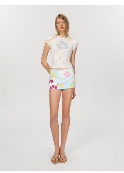 Vintage Floral Print Low-Rise A-Line Mini Skirt