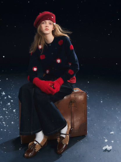 Plush Apple Jacquard Knit Cardigan