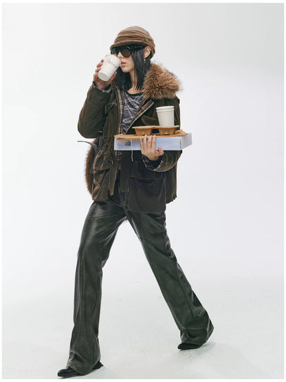 Detachable Fur Collar Utility Down Jacket