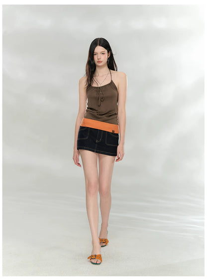 Contrast Trim Halter Knit Camisole