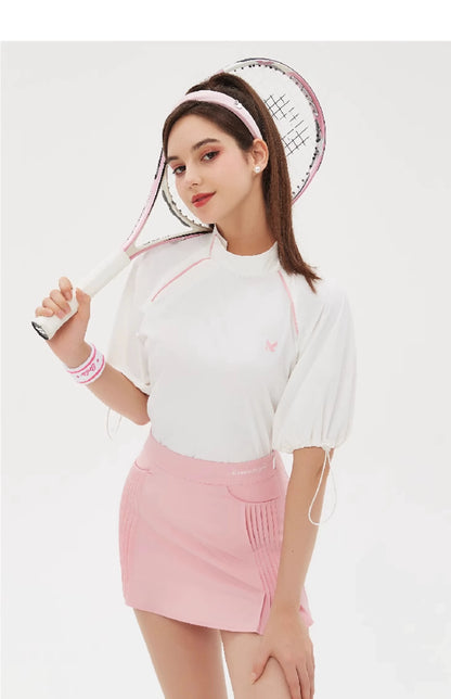 Golf High-neck Windbreaker Top &amp; A-line Skirt Set