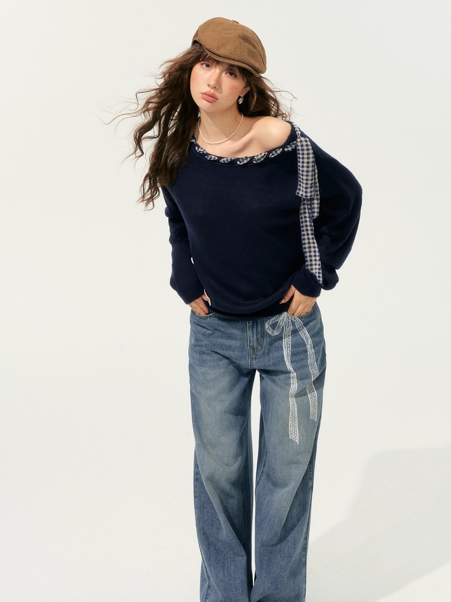 Lace Printed Wide-Leg Jeans - CHINASQUAD