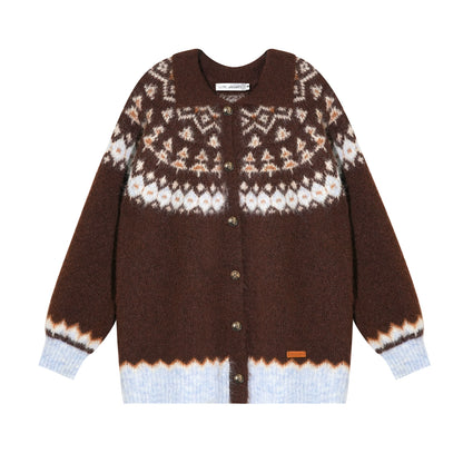 Wool Blend Fair Isle Button-Up Cardigan