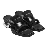 Black & Silver Pointed Square Toe Heeled Sandals - CHINASQUAD