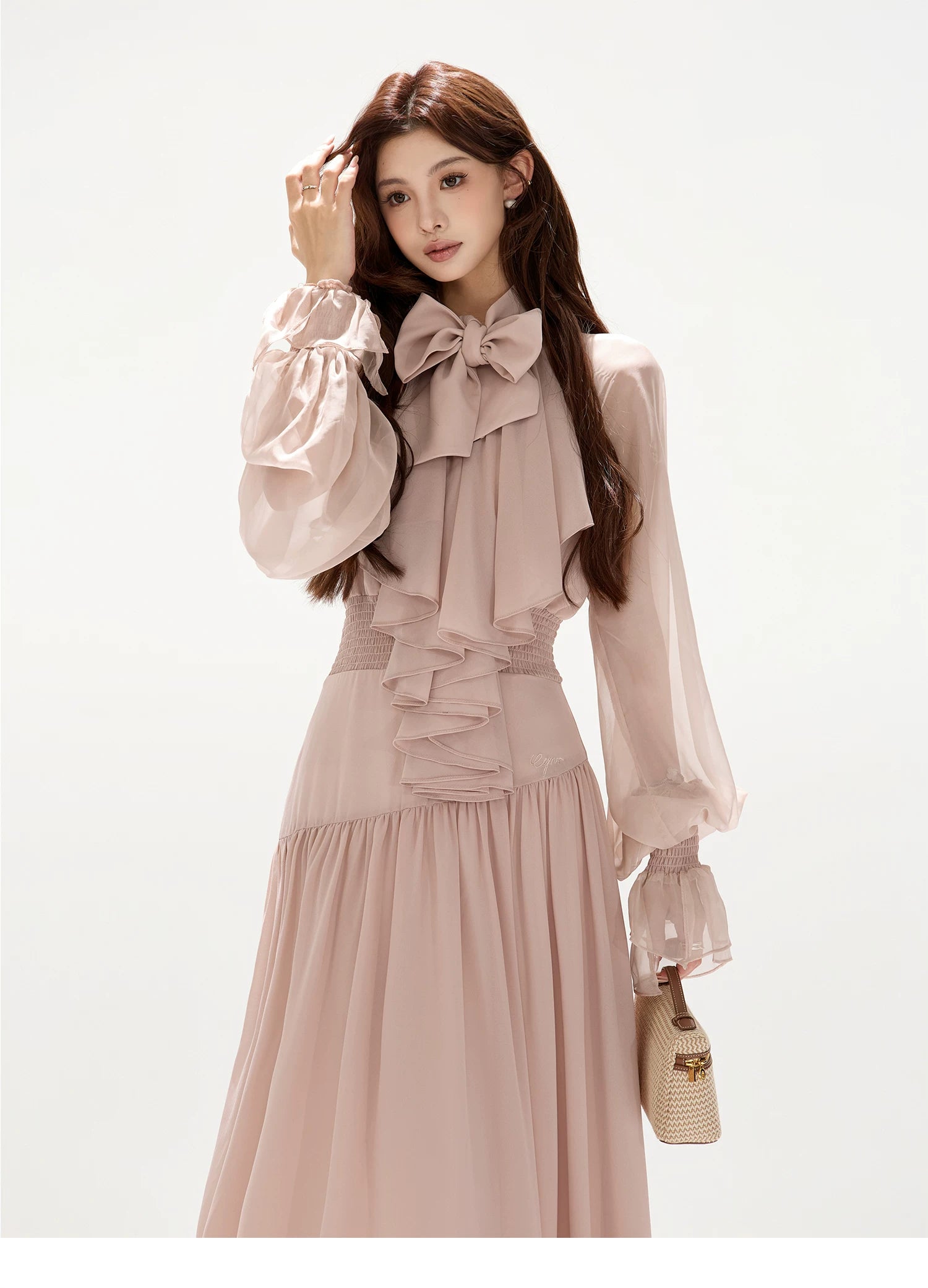 V-Neck Lantern Sleeve Maxi Dress