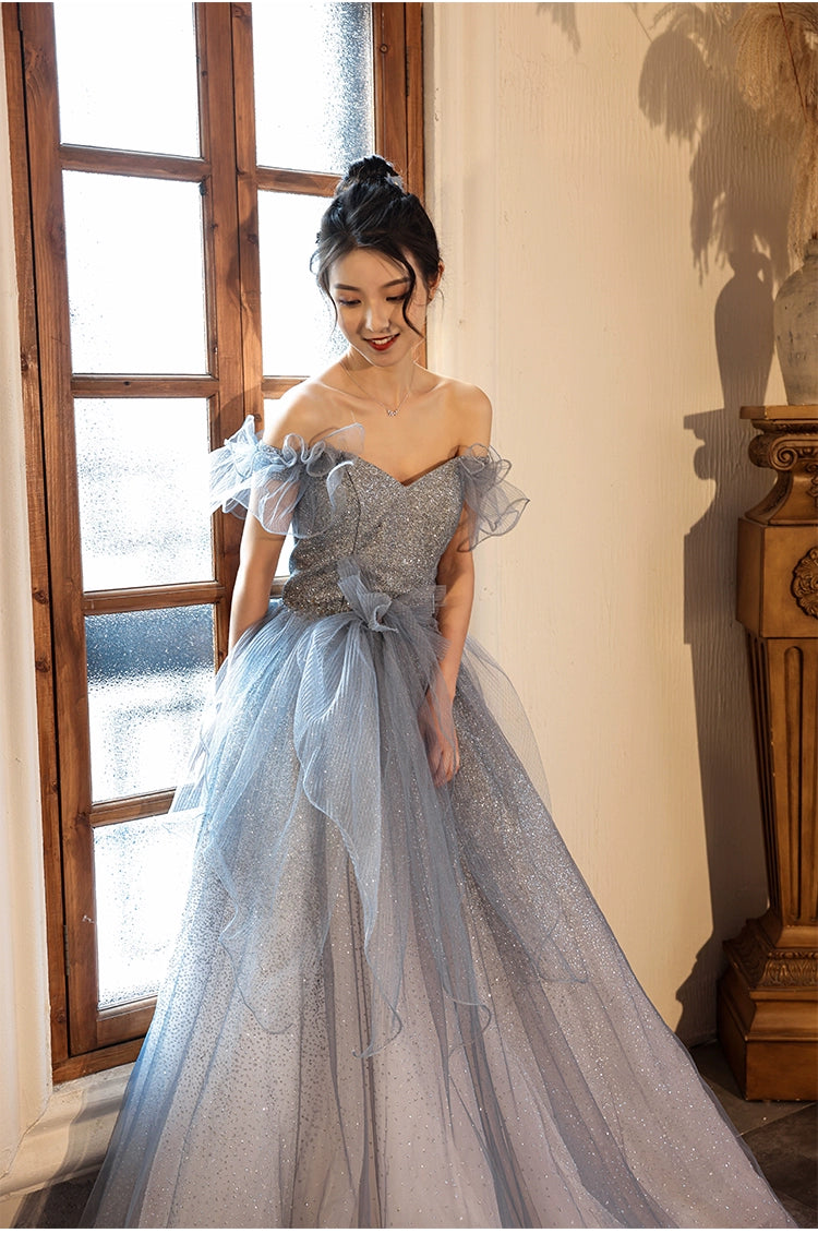 Cinderella Sheer Glitter Tulle Off-Shoulder Gown