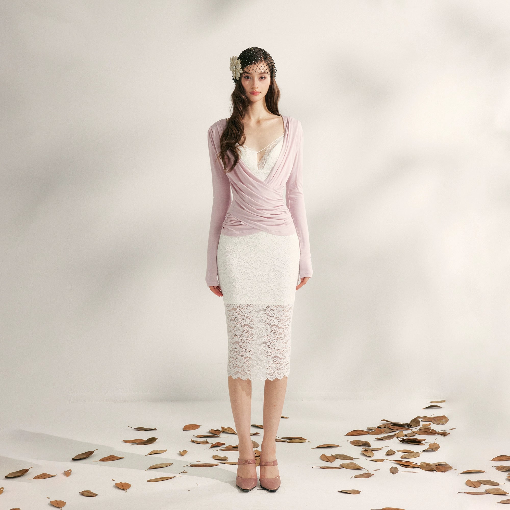 Modal Tencel V-Drape Ruched Blouse