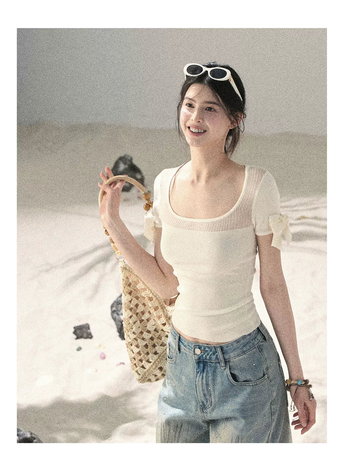 Square Neck Cut-Out Slim Fit Knit Top