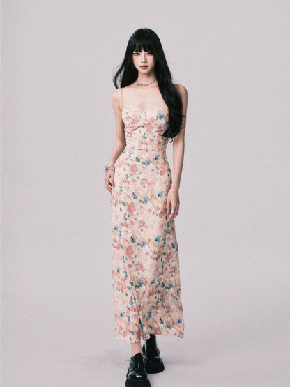Floral French Vacation Slip Maxi Dress