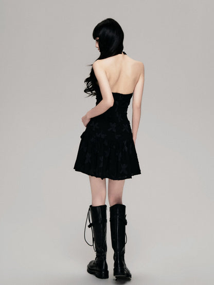 Textured Cut-Out Floral Halter Mini Dress