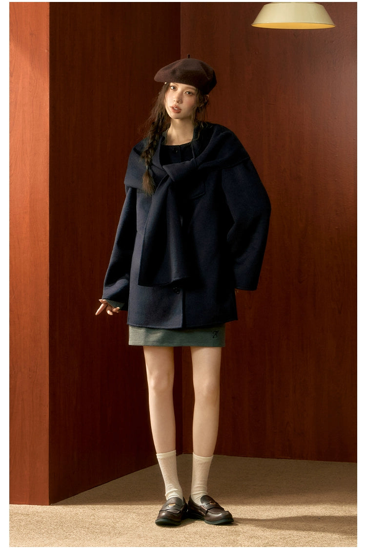 Off-white &amp; Blue Wool Cape Coat - CHINASQUAD