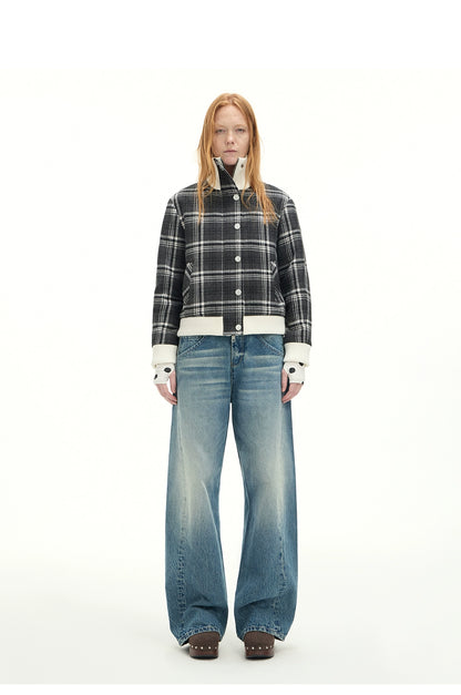 Whisker Sculpted Curved-Leg Denim Pants