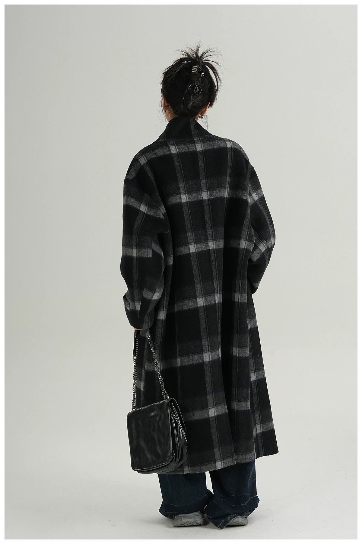 Plaid Stand-Collar Double-Faced Wool Coat