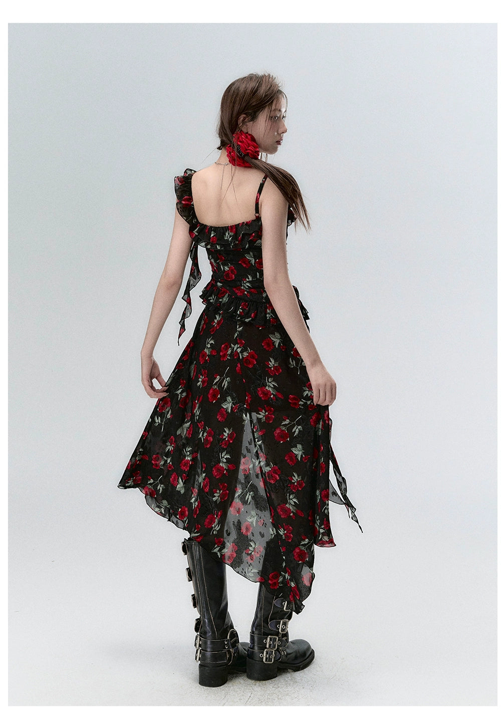 Detachable Square Neck Floral Midi Dress - CHINASQUAD