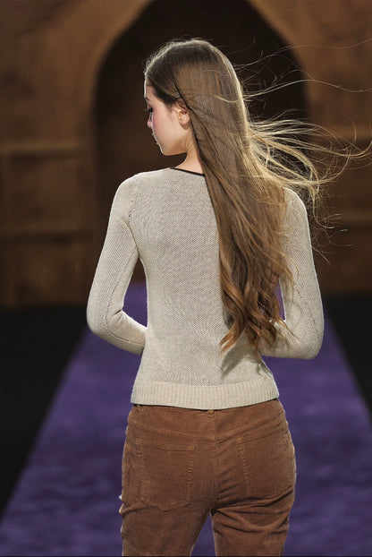 Vintage Check Contrast Slim-Fit Knit Crewneck