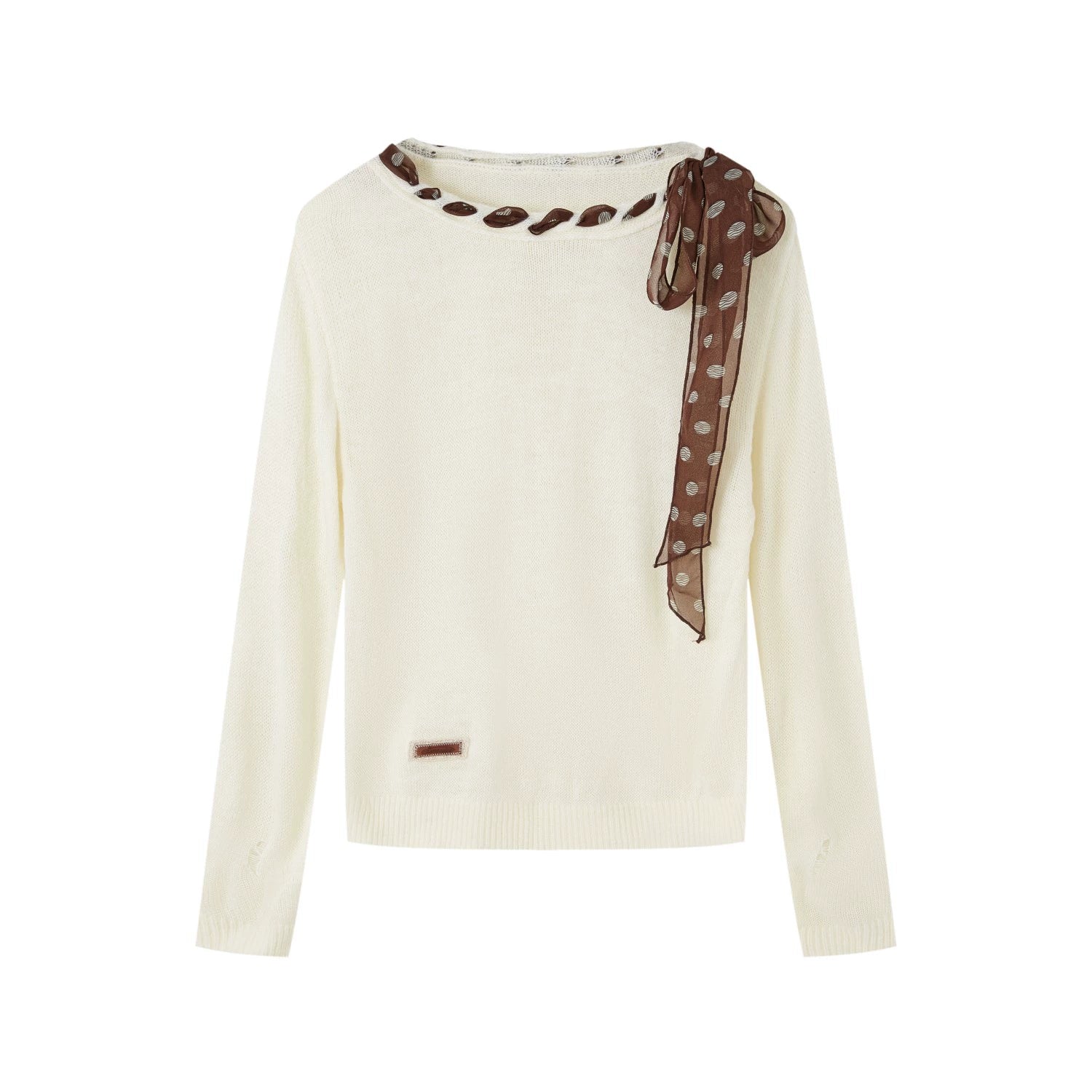 Tie-Up Off-Shoulder Knit Crewneck