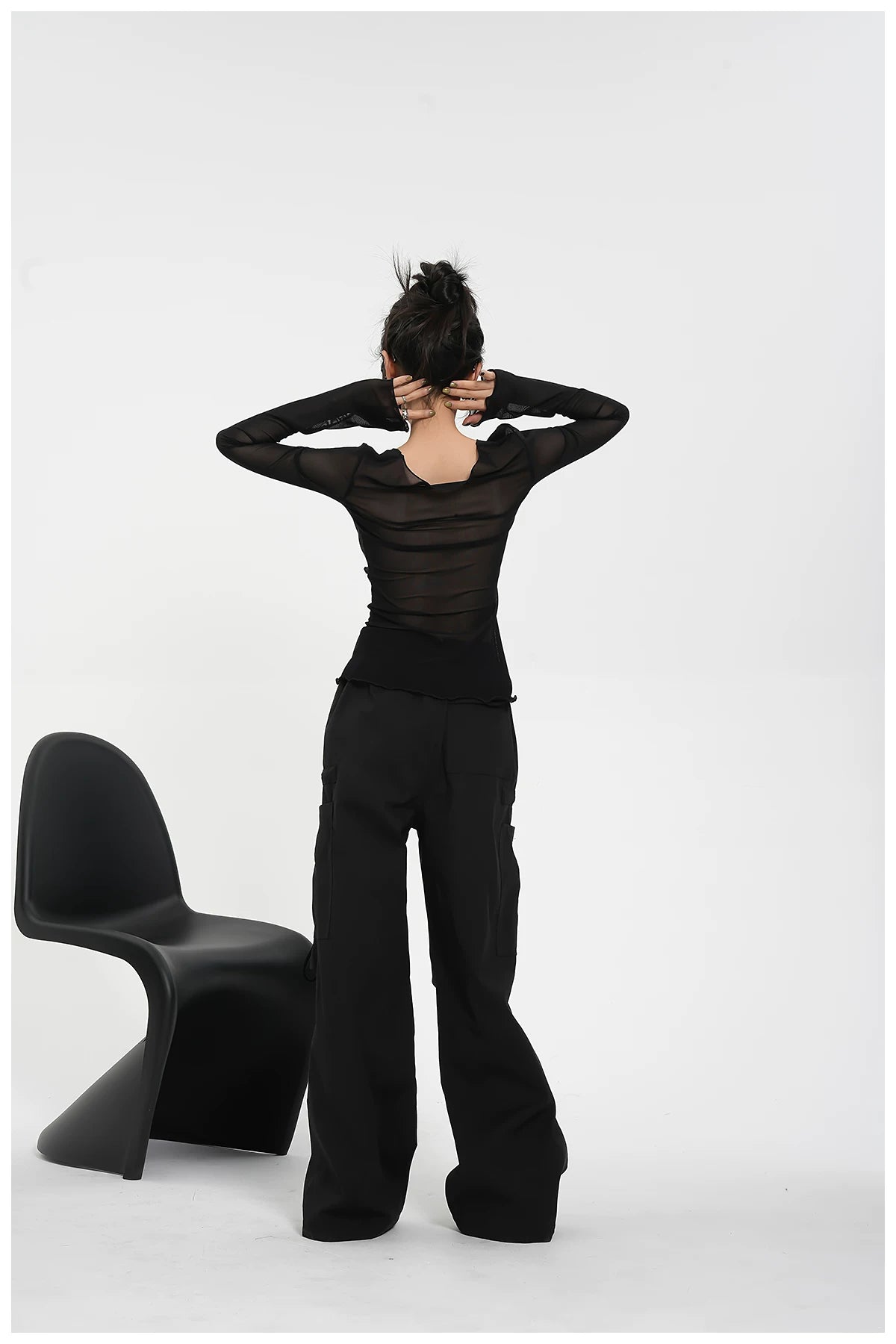 Street-Style Printed Mesh Long-Sleeve T-Shirt