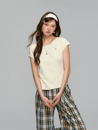 Shell Logo Lace Spliced Ruffled T-shirt