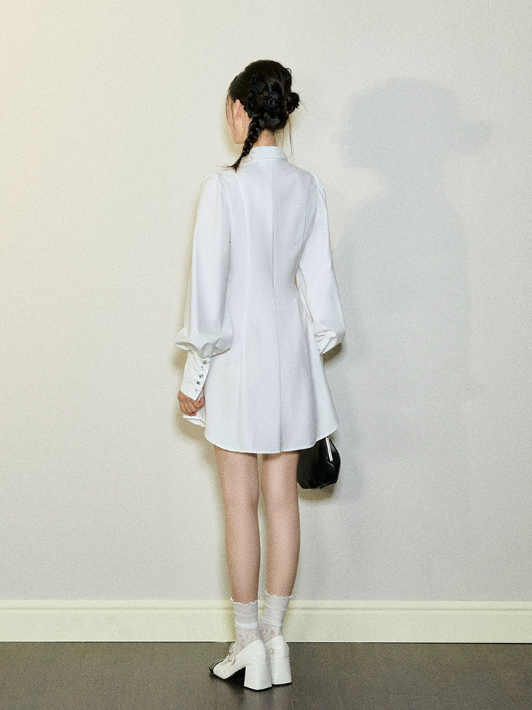 White Lantern Sleeve Shirt Dress