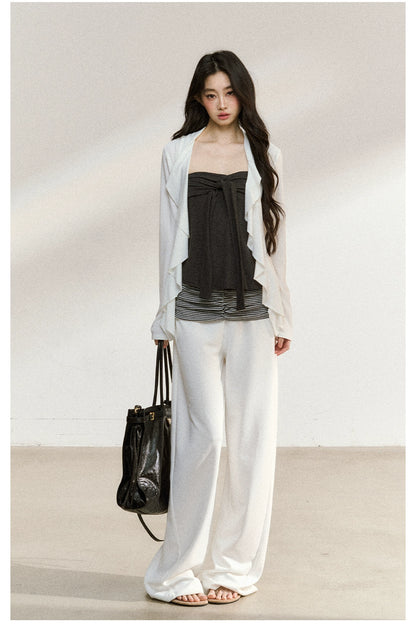 Striped Waist Panel Relaxed Straight-Leg Trousers