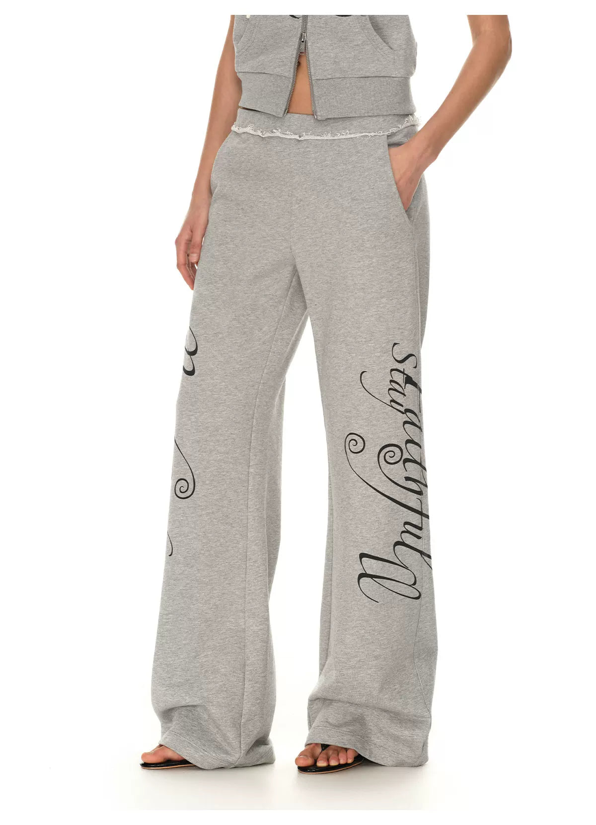 Rebel Script Print Relaxed Flared Sweatpants