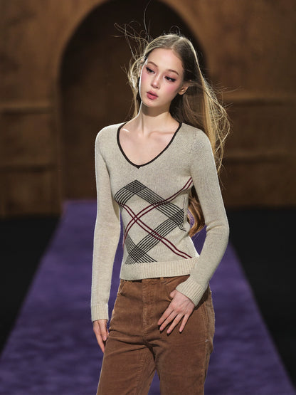 Vintage Check Contrast Slim-Fit Knit Crewneck